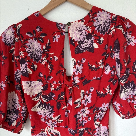 NEW‎ Anthropologie Maeve Dress Puff Sleeve Red Floral Midi Dress Pockets 0 - Picture 6 of 14